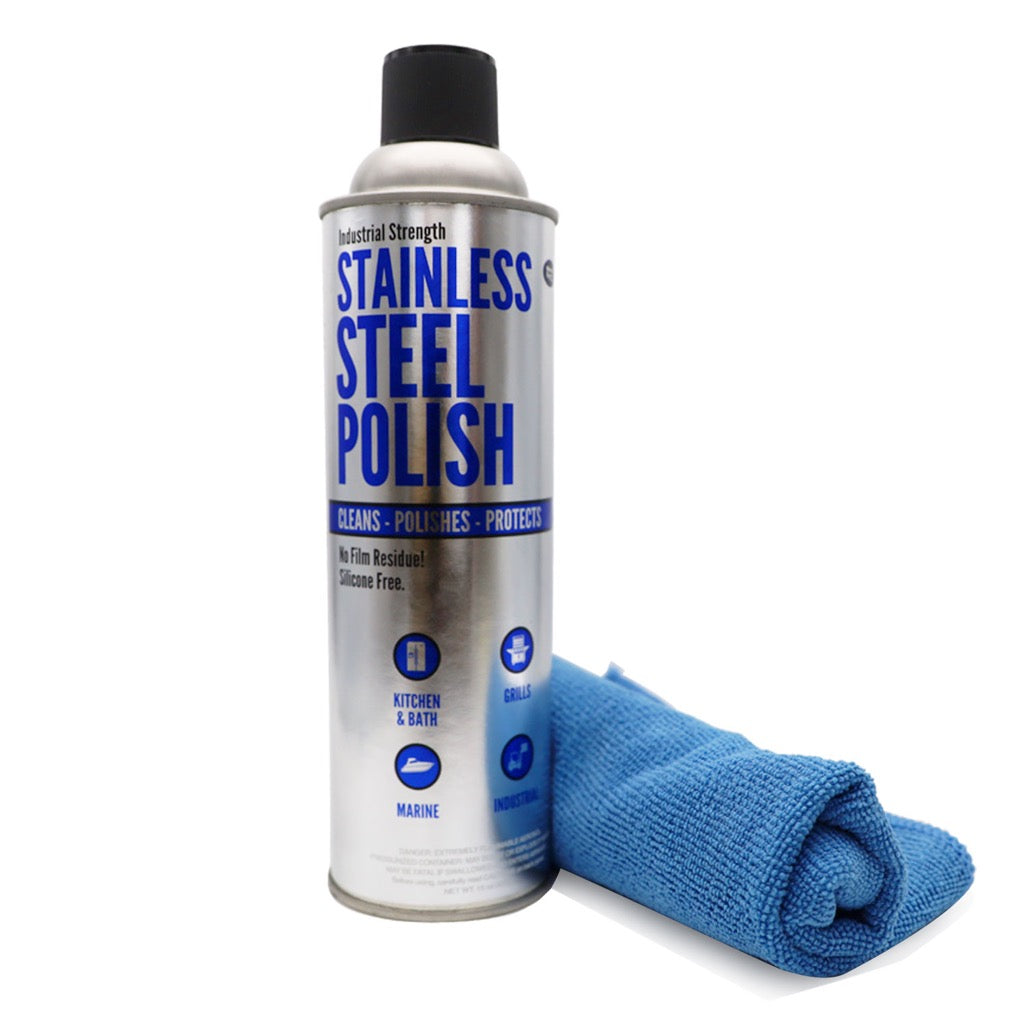 Industrial Strength Stainless Steel Polish, 15 oz. and Microfiber Clot